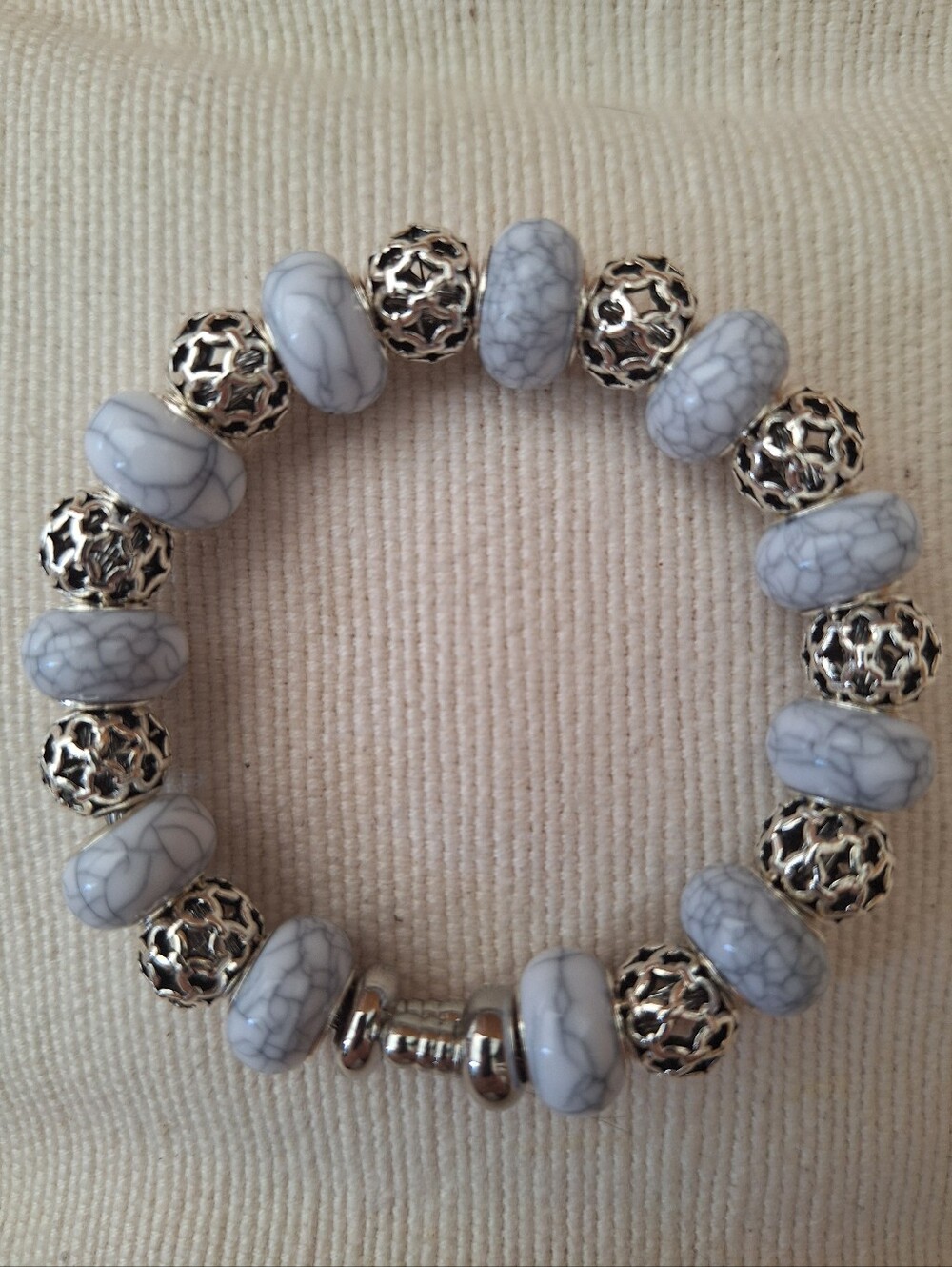Gray Marbled Bead and Silver Accent Women’s Bracelet
